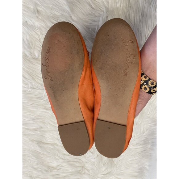 Sam Edelman Size 6.5M Felicia Ballet Flats Orange Leather Comfort Bow - Picture 8 of 8